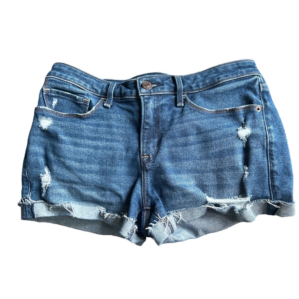 Abercrombie & Fitch Harper Low Rise Distressed Denim Shorts Raw Hem Folded 26